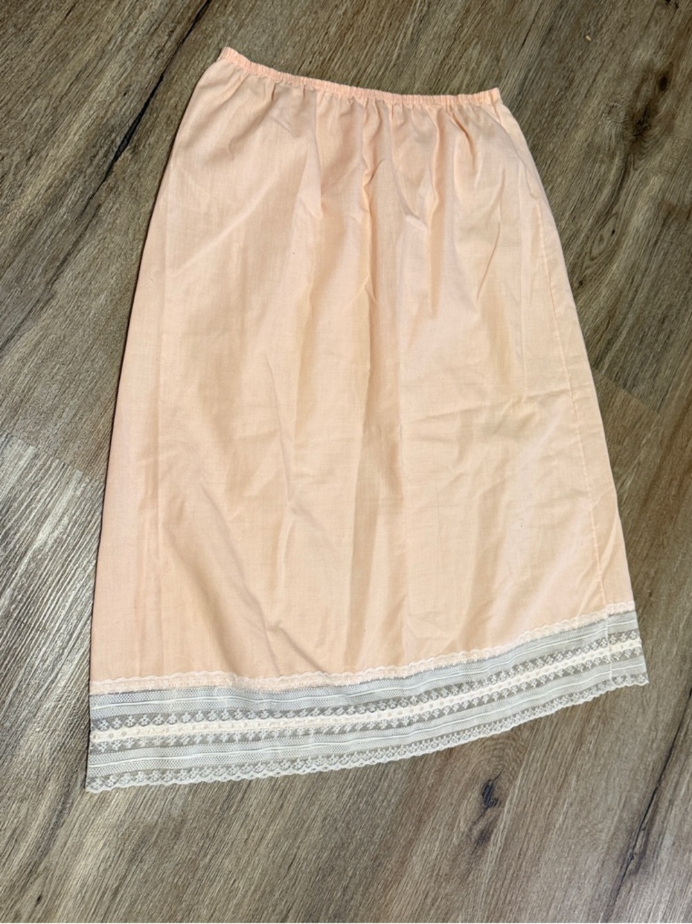Vintage vassarette Peach Cotton Blend Slip Skirt with Lace Trim